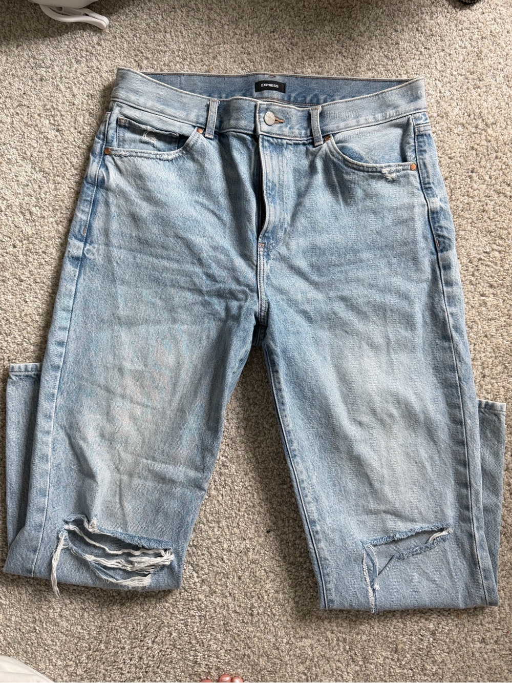 Express Light Blue Straight Ankle High Rise Jeans